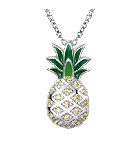 Necklace Gold, Silver, Green Pineapple