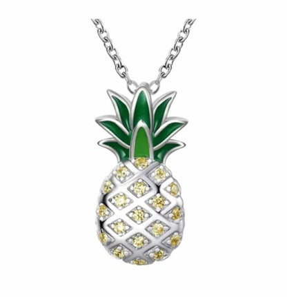 Necklace Gold, Silver, Green Pineapple