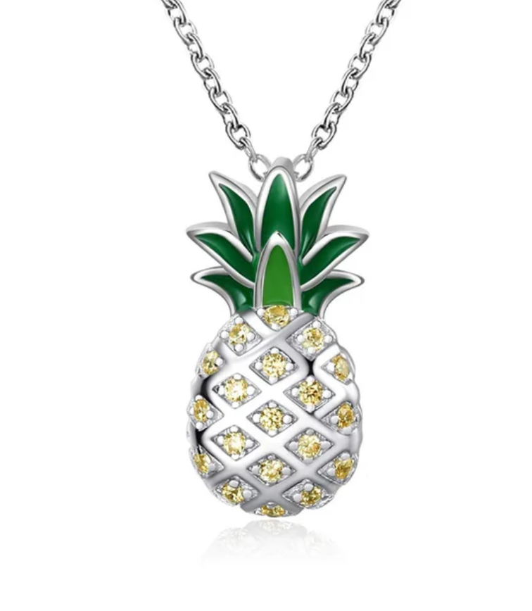 Necklace Gold, Silver, Green Pineapple