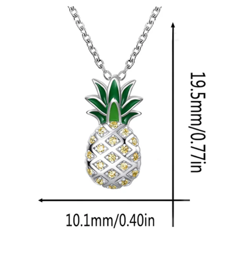 Necklace Gold, Silver, Green Pineapple