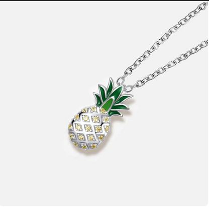 Necklace Gold, Silver, Green Pineapple