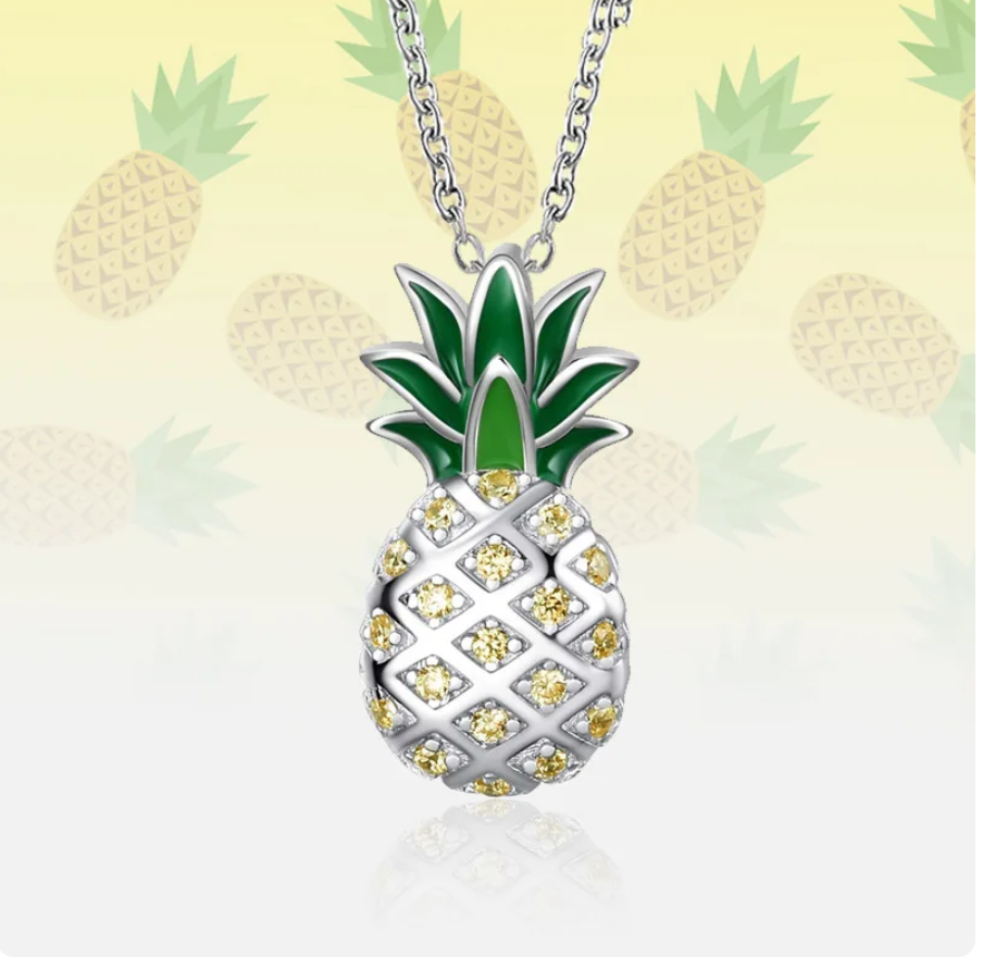 Necklace Gold, Silver, Green Pineapple