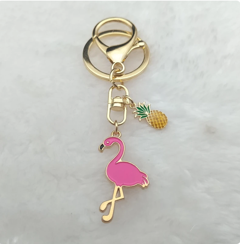 Keychain with Flamingo &amp; Pineapple